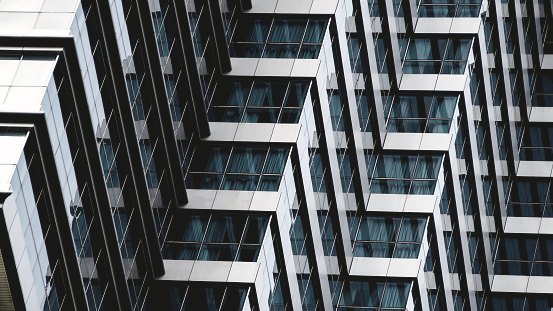 Stepped balconies and glazing on a residential tower